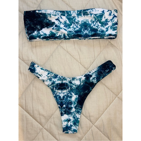 Marble Blue High Leg Bandeau Bikini - Picture 2 of 2